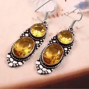 Citrine Gemstone Handcrafted 925 Silver Overlay Earrings